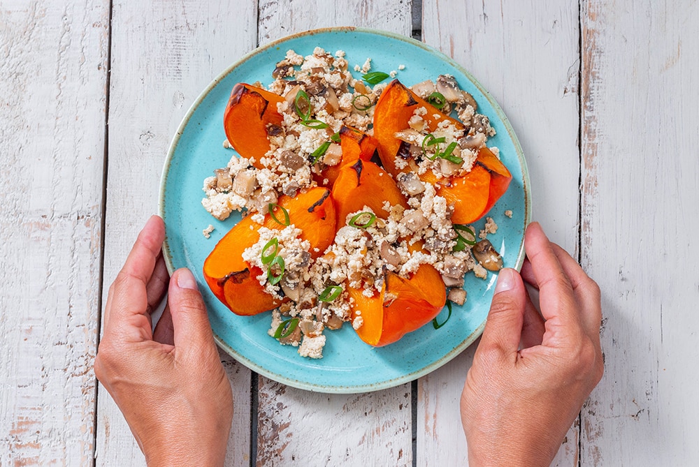 דלעת צלויה עם טופו ופטריות